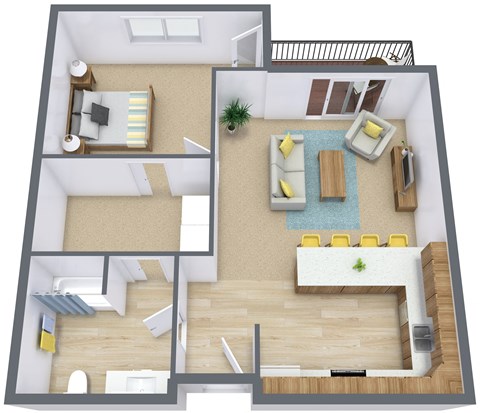 Floor plan for 1 bed, 1 bath, 777 sqft